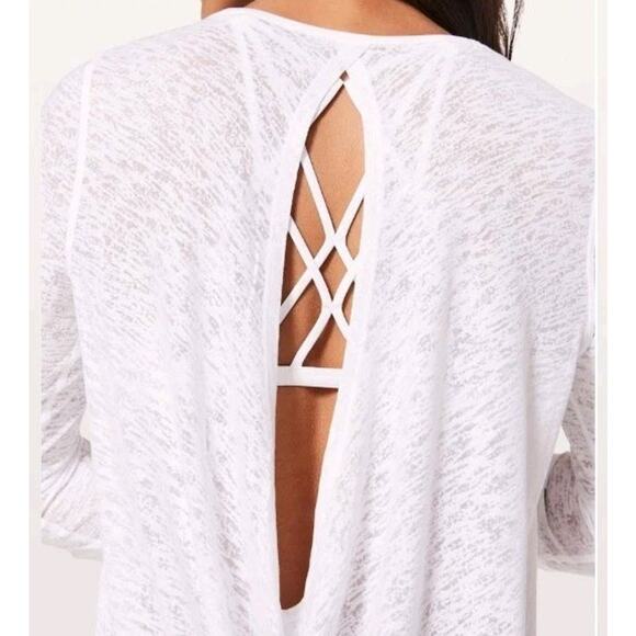 Lululemon Women’s Low-Key Burnout Long Sleeve Top M Open Back Spacedye White EUC - Picture 1 of 11
